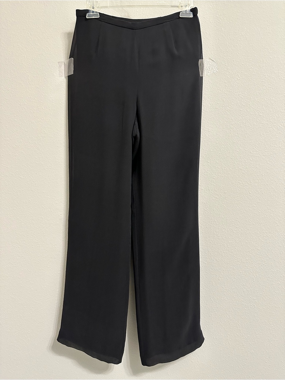 NWOT Valerie long light black pants 100% silk Crepe de Chine fully lined size S